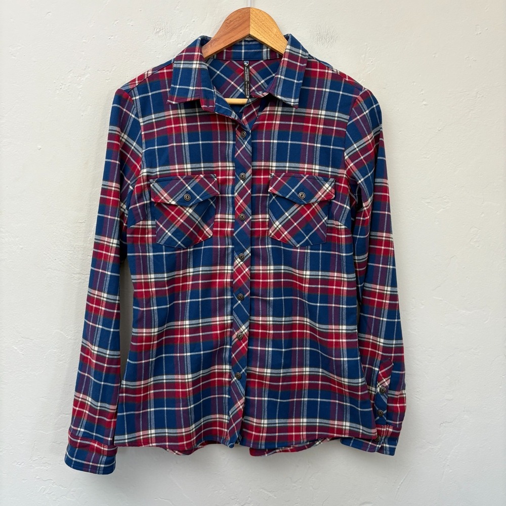 Kule Greta Flannel Shirt Top Women Size Medium Red Blue Long Sleeve